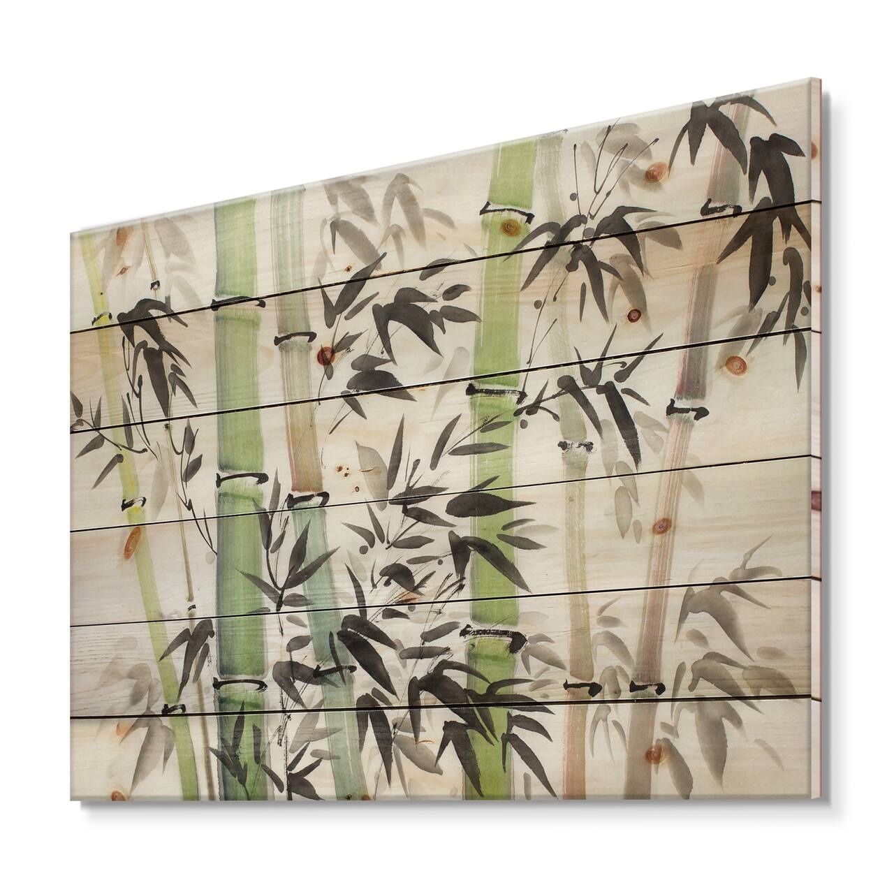 Designart - Bamboo Branches In The Forest II - Lake House Print on Natural Pine Wood
